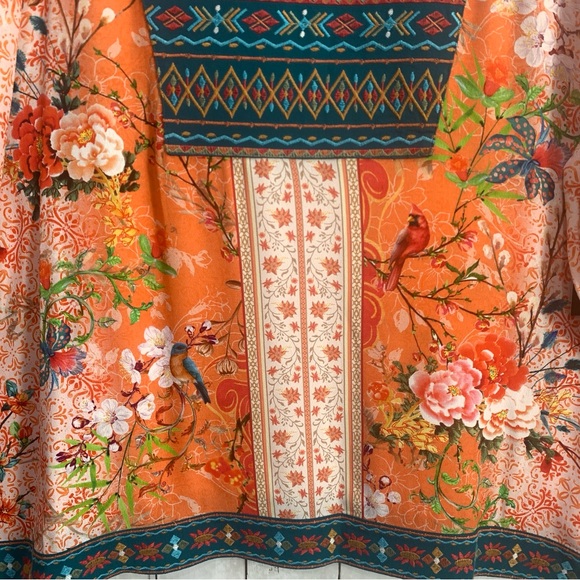 New John Mark Embroidered V-Neck 3/4 Sleeve Tunic Boho Western Top 2X Bird Print - Picture 7 of 16